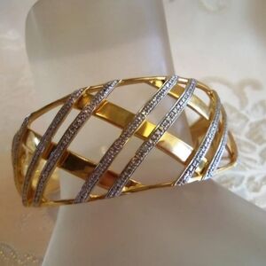 VTG QVC Vermeil 925 Sterling Silver Rhinestone Studded Bracelet Cuff